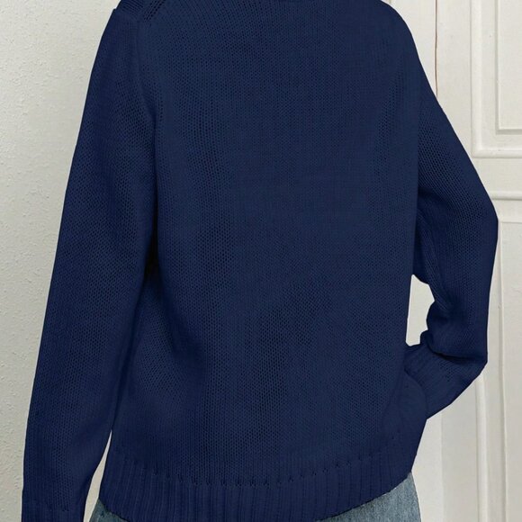 Blue Casual Womens Flag Pattern Sweater - Picture 3 of 5